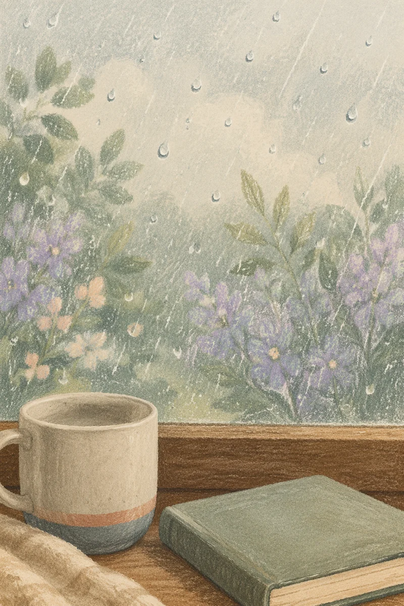 Rain Droplets on Window in Quiet Morning