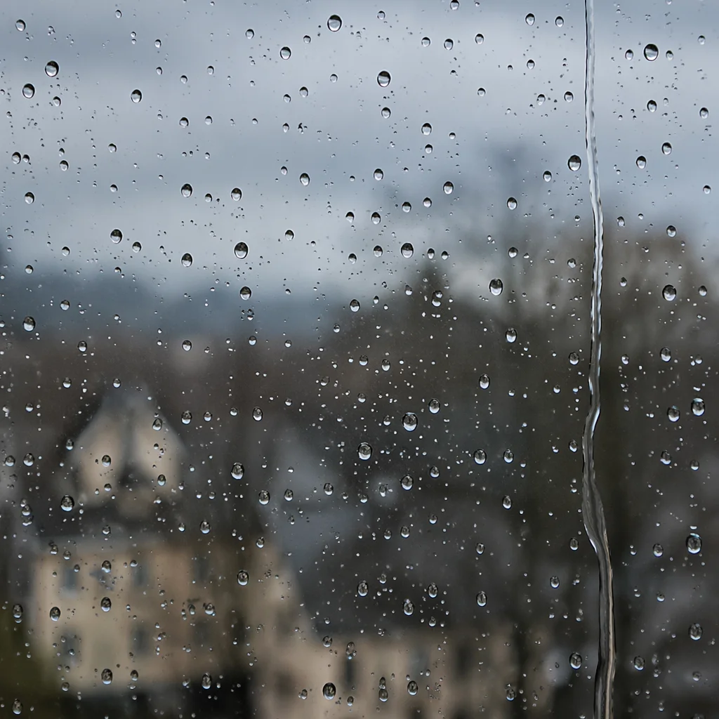 Rain Droplets on Blurred Window Glass