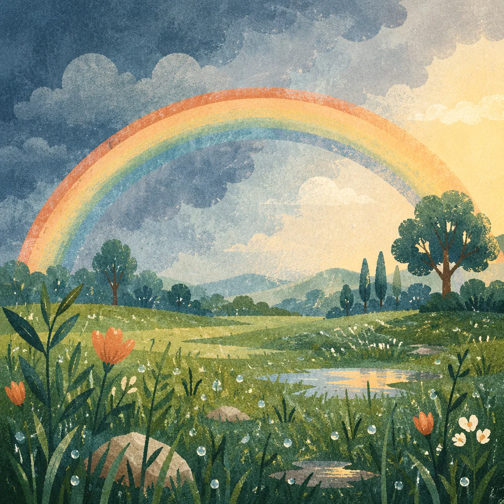 Hopeful Rainbow Over Rain-Washed Green Field