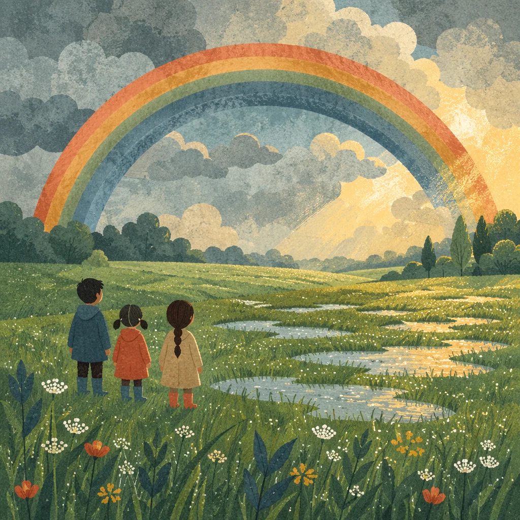 Hopeful Rainbow Over Rain-Kissed Green Field