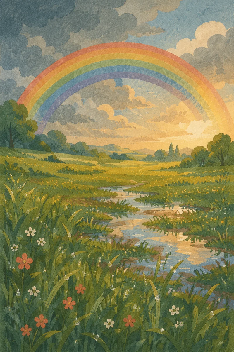Hopeful Rainbow Over Rain-Washed Green Field