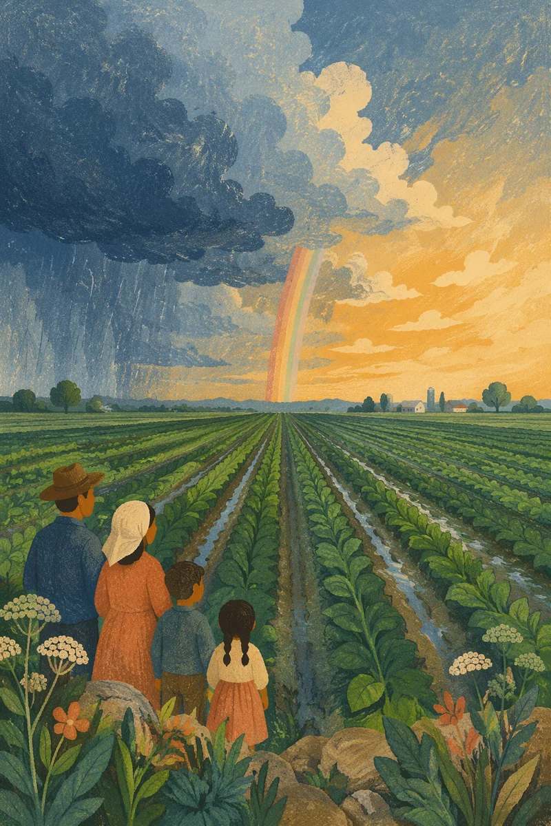 Rainbow Over Rain-Fresh Green Field