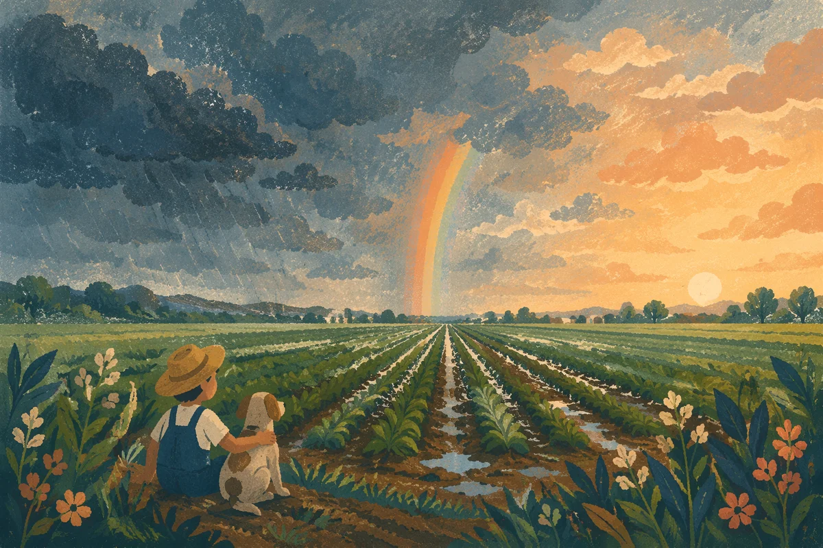 Hopeful Rainbow Over Rain-Fresh Green Field