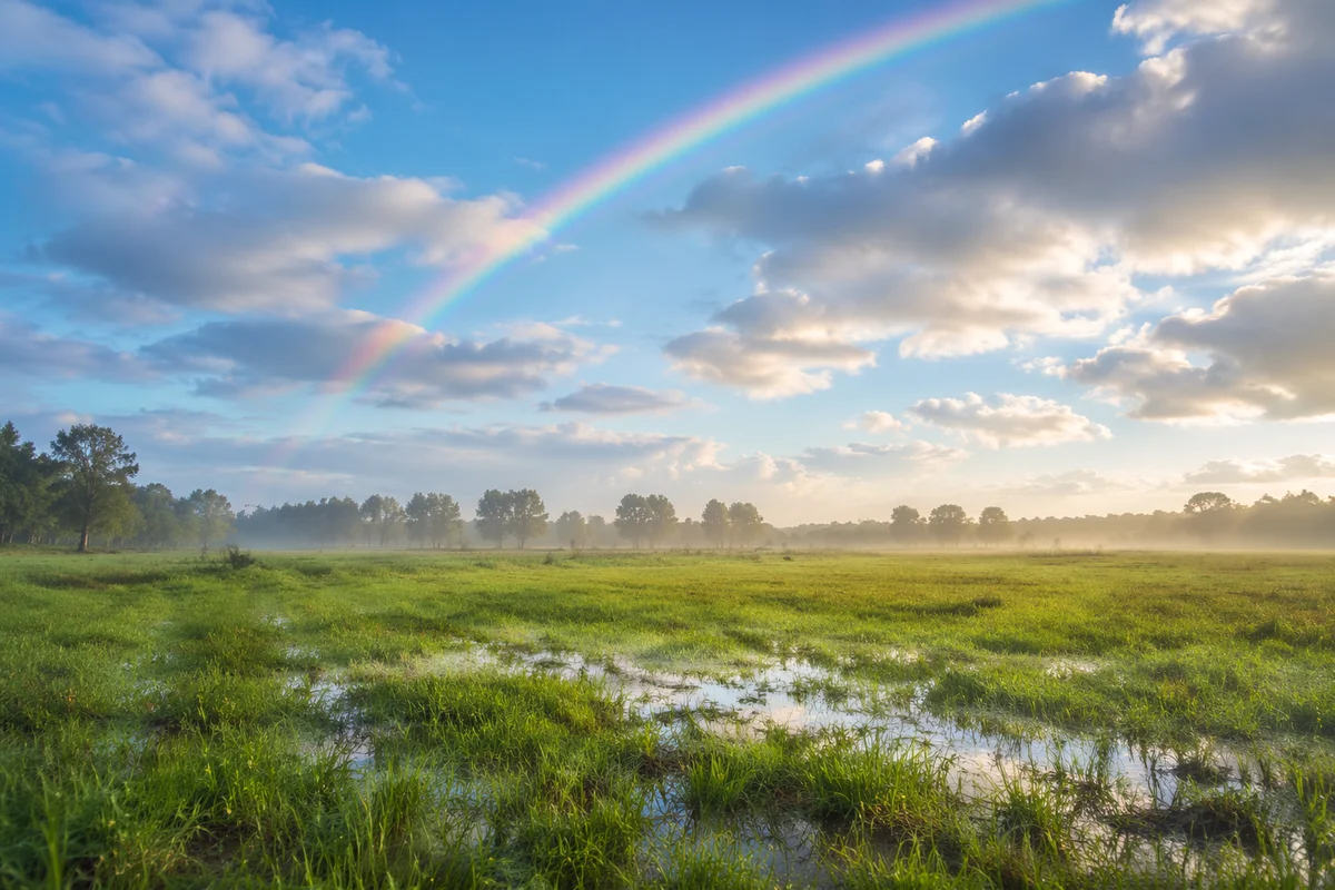 Rainbow Over Rain-Washed Green Field