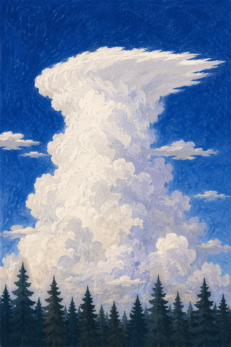 Dramatic Cumulonimbus Cloud Over Evergreen Treeline