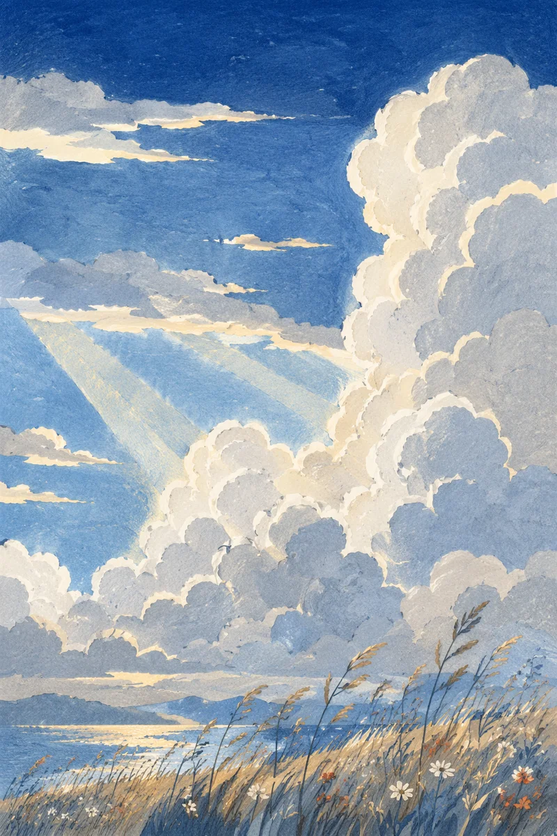 Dramatic Blue Sky Over Peaceful Meadow