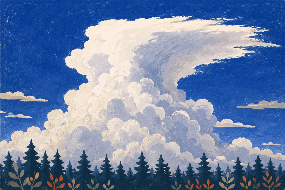 Dramatic Cumulonimbus Cloud Over Evergreen Treeline