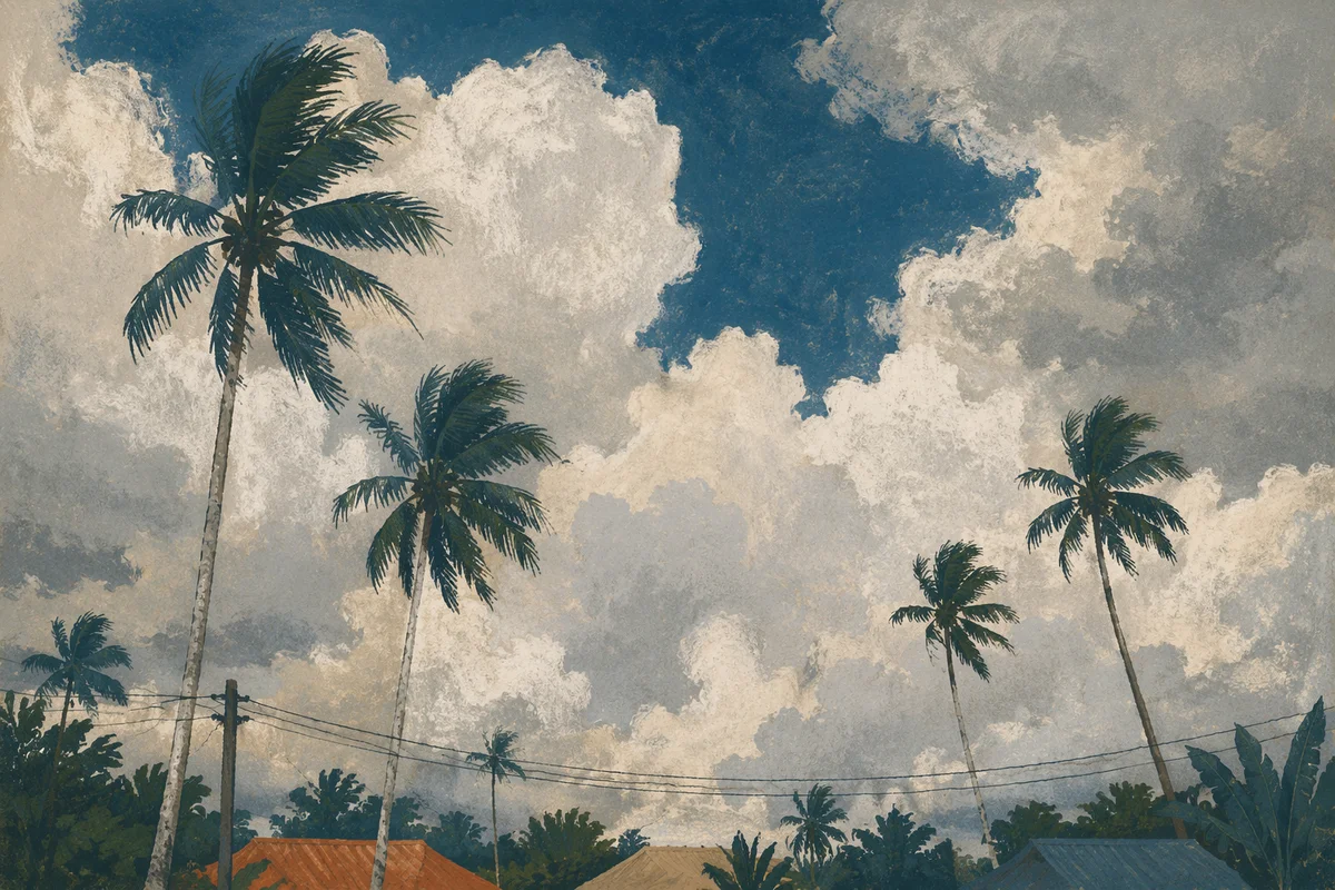 Dramatic Tropical Palms Beneath Clouded Blue Sky