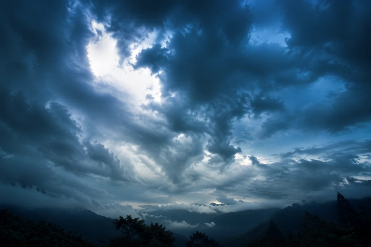 Dramatic Blue Sky with Layered Storm Clouds