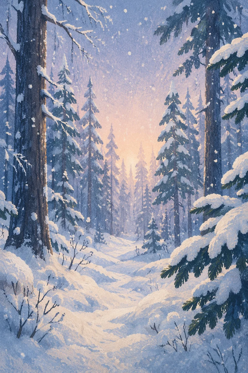 Snow Covered Pine Trees Winter Forest