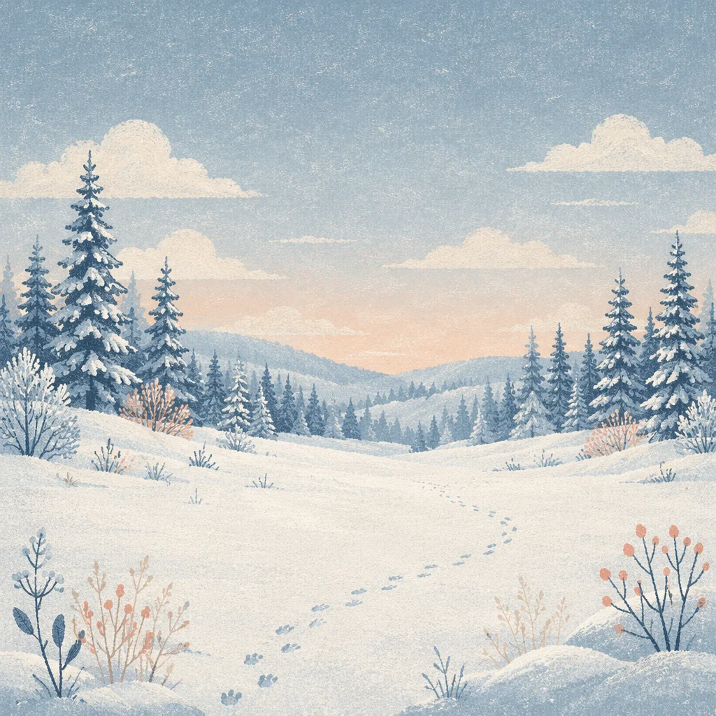 Serene Snowy Meadow at Blue Hour