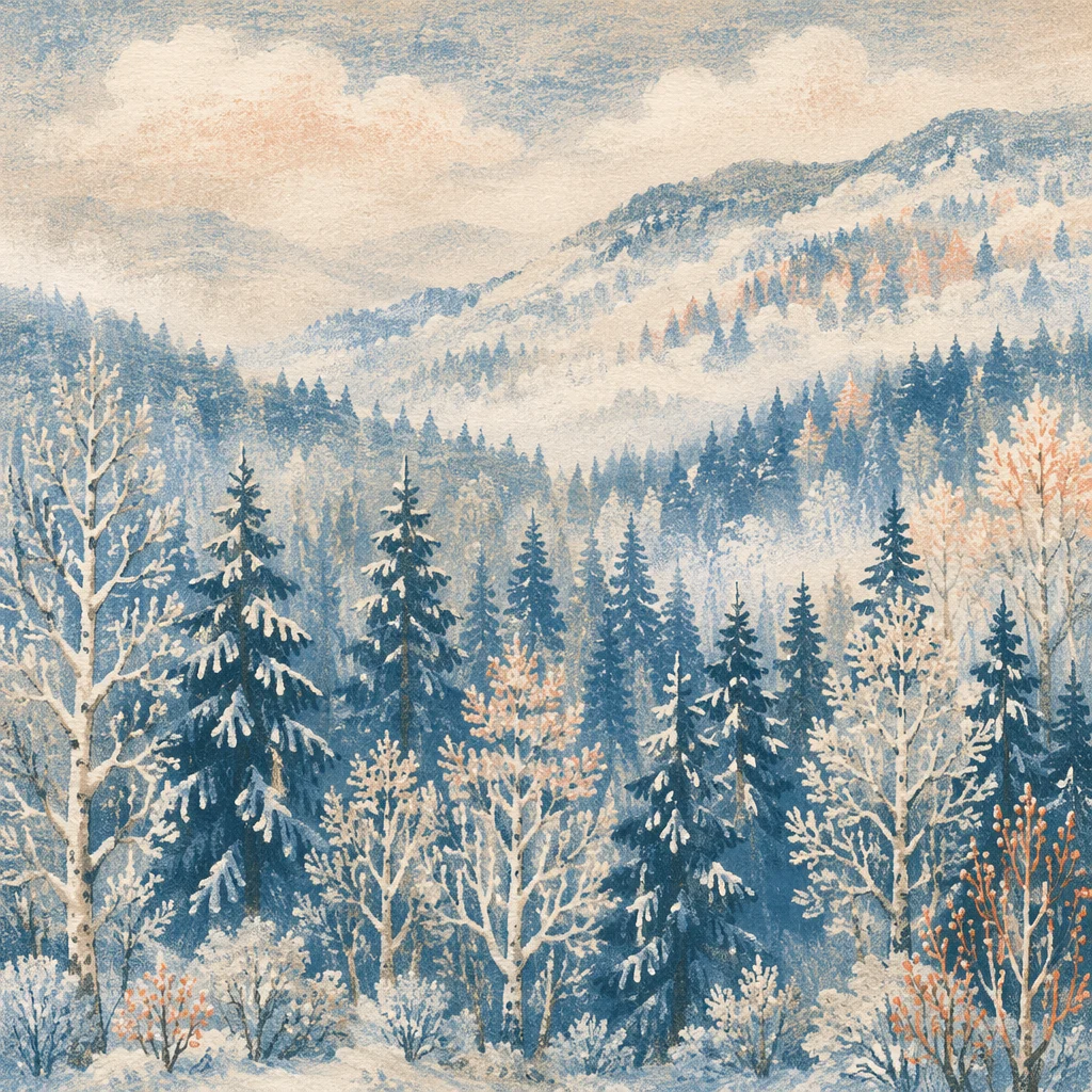 Serene Snowy Forest Morning Landscape
