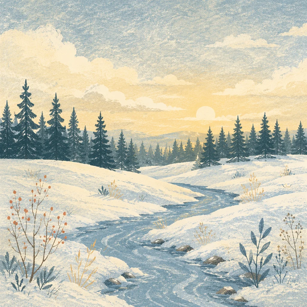Quiet Snowy Winter Landscape at Dawn