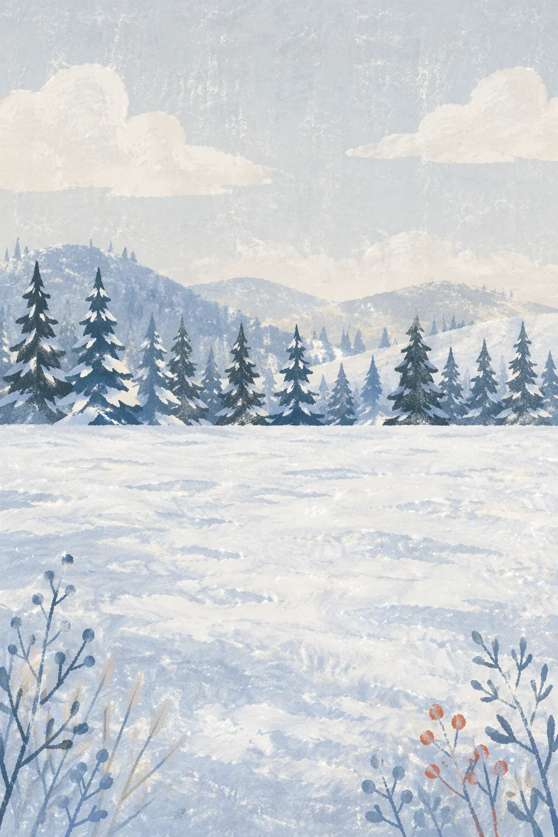 Quiet Snowy Meadow and Frosted Pines