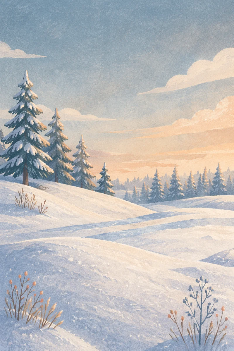 Quiet Snowy Hills and Frosted Pines