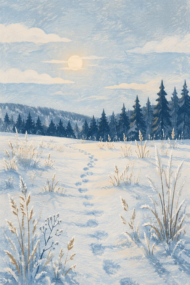 Quiet Snowy Meadow at Winter Dawn