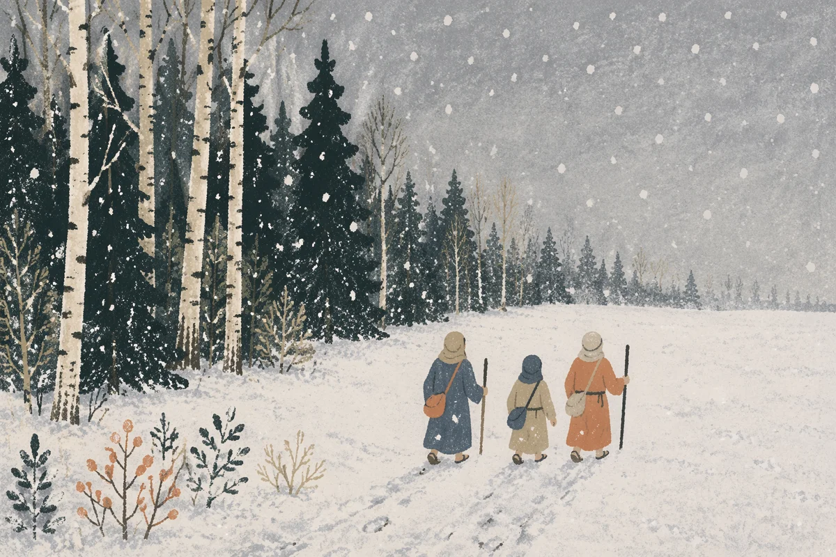 Quiet Snowy Trail Through Winter Forest
