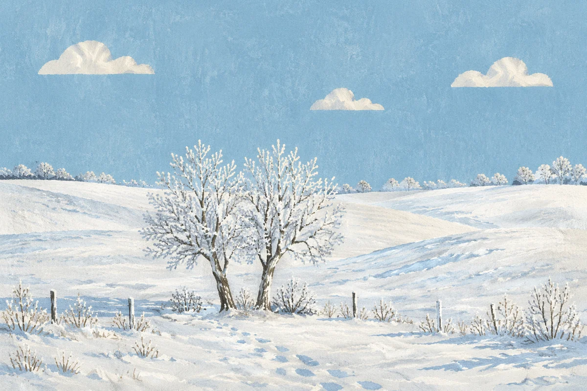 Serene Snowy Field with Frosted Trees