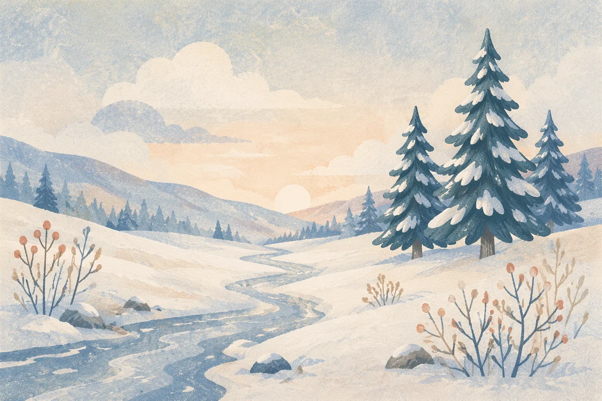 Quiet Snowy Valley at Winter Sunrise