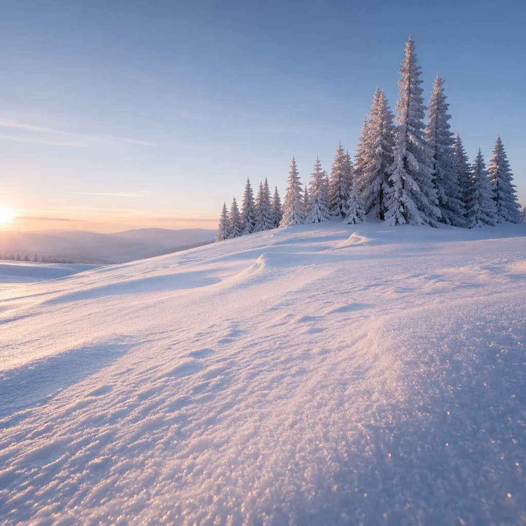 Pristine Snowy Hills at Winter Sunrise