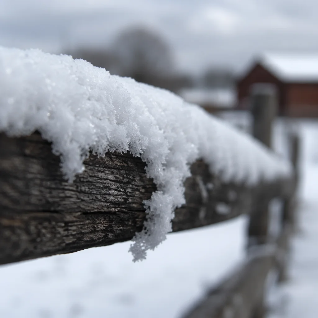 Fresh Snow on Weathered Winter Fence