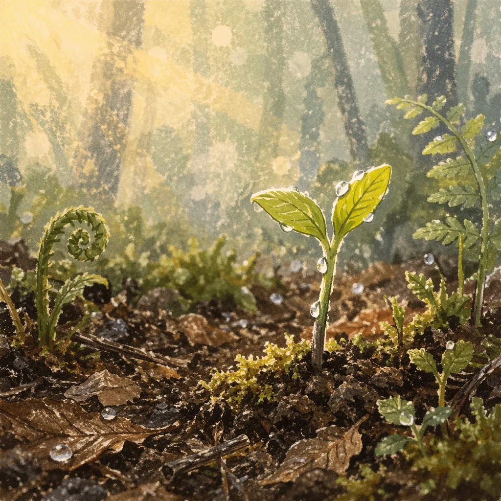 Spring Green New Growth in Forest Soil