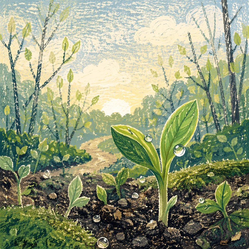 Fresh Spring Shoots in Morning Woodland
