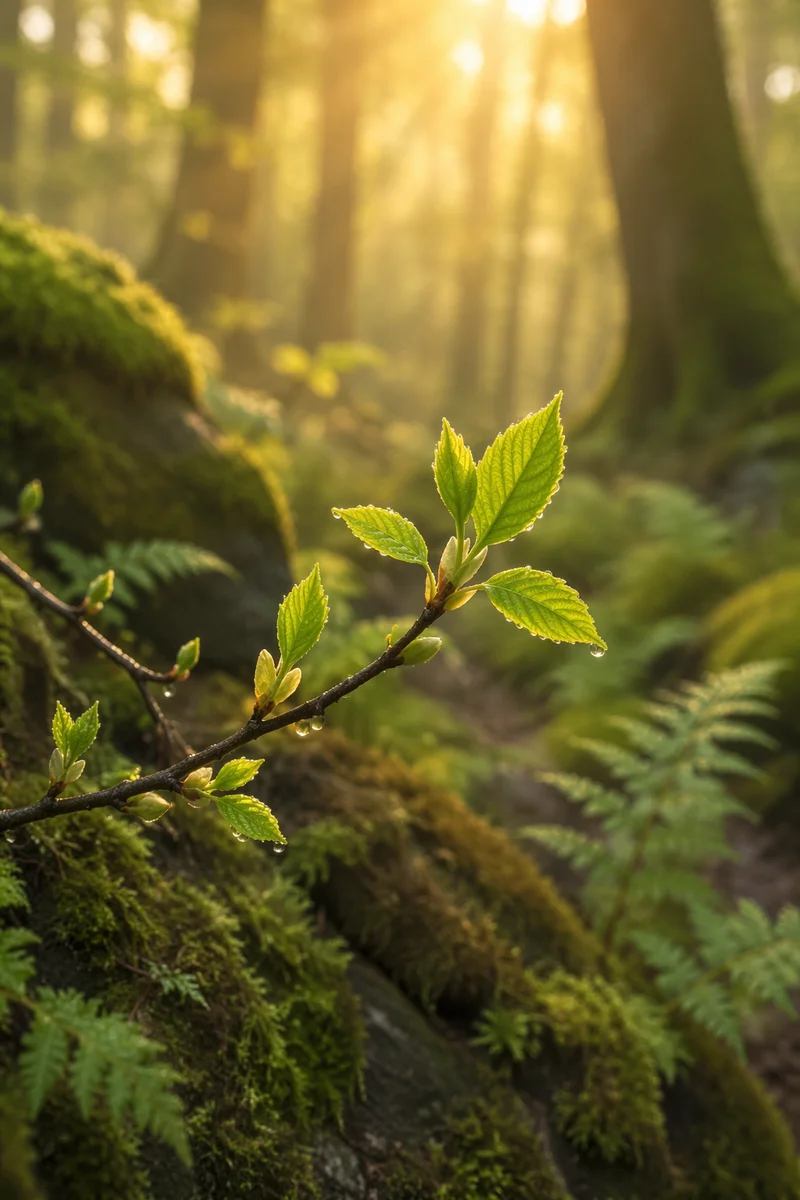 Fresh Spring Growth on Woodland Branch