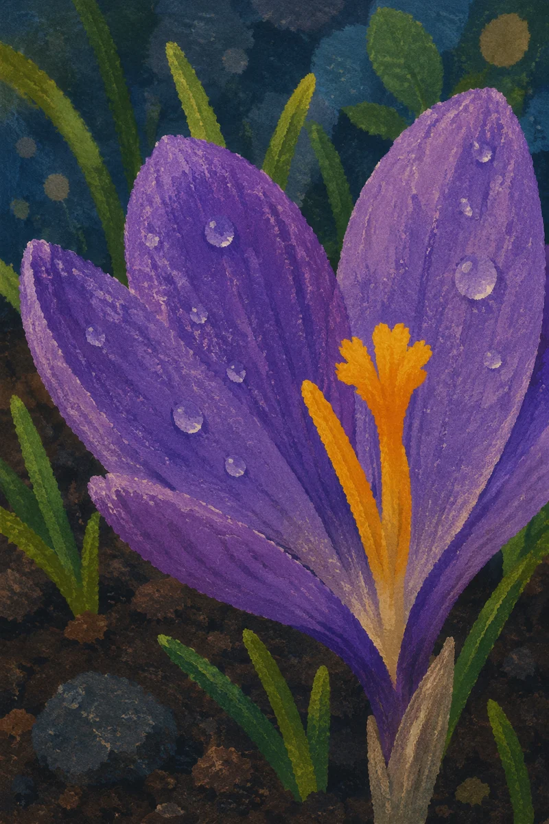 Spring Crocus Blossom with Morning Dew