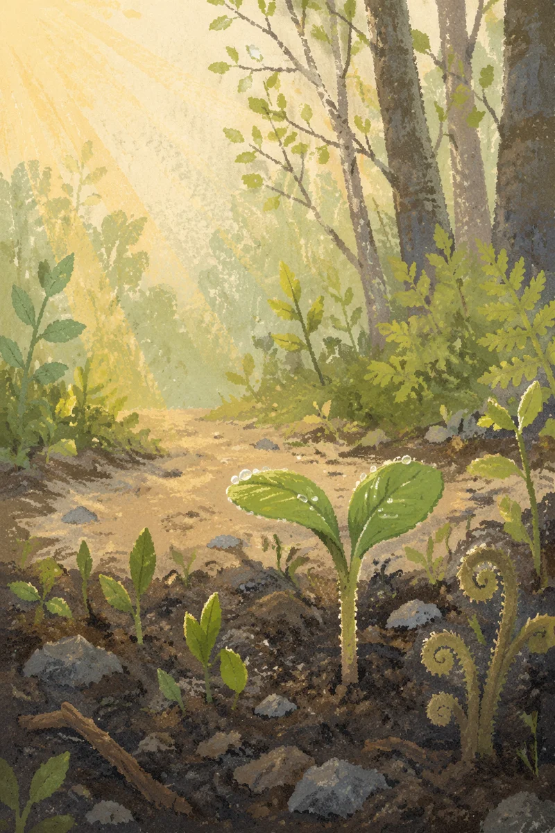 Fresh Spring Shoots on Woodland Path