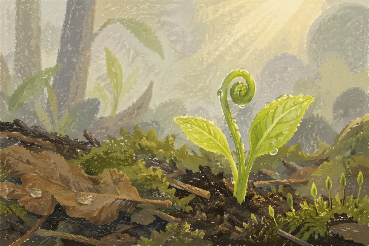 Fresh Spring Growth in Woodland Soil