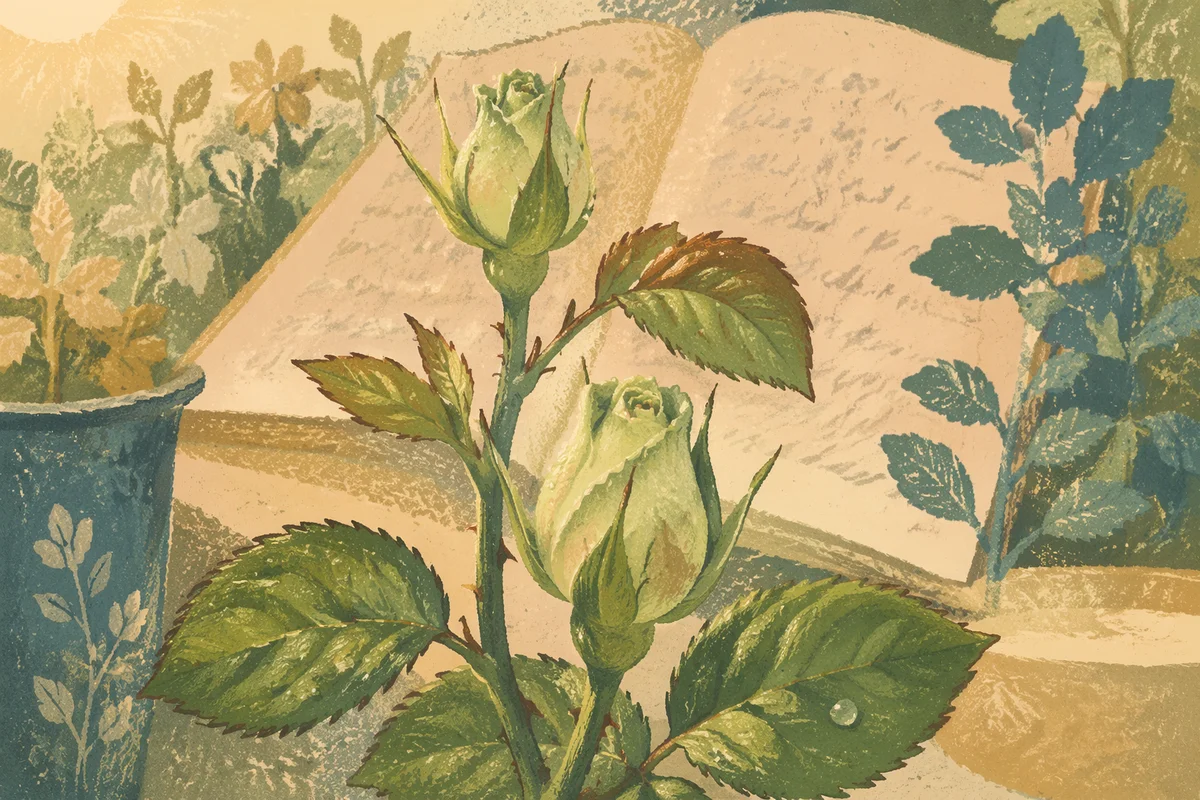 Spring Rosebuds with Fresh Green Growth