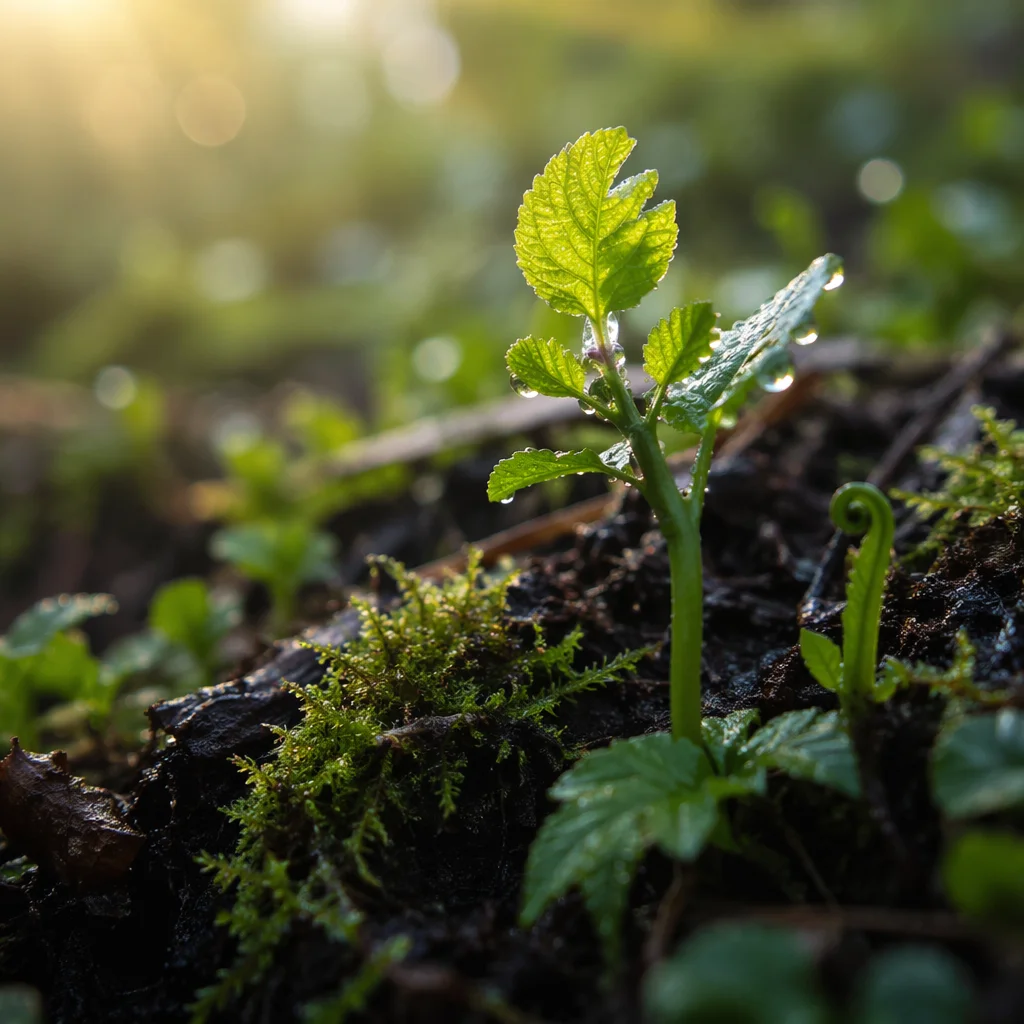 Spring Green New Growth in Forest Soil