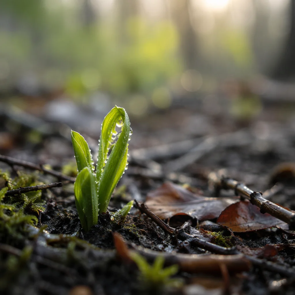 Fresh Spring Growth Emerging After Rain