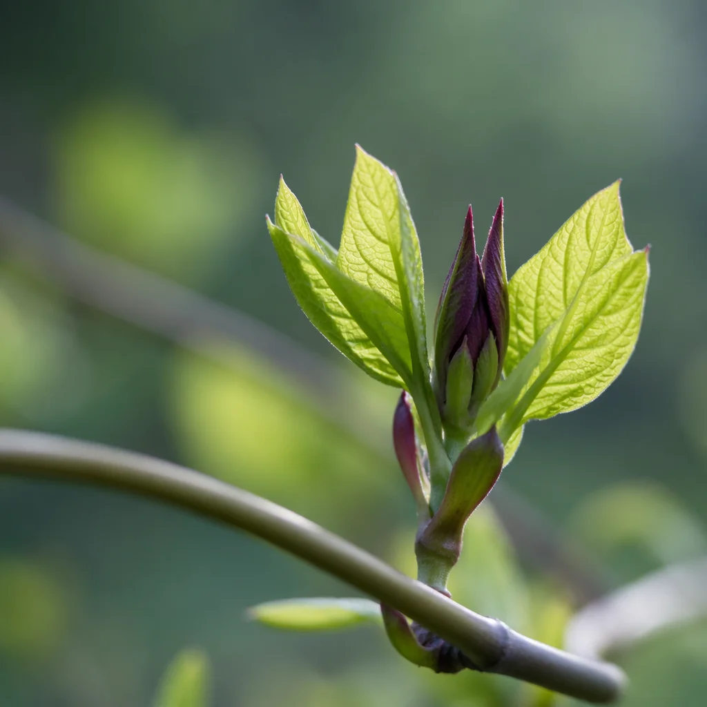 Fresh Spring Shoot With Tender Green Leaves