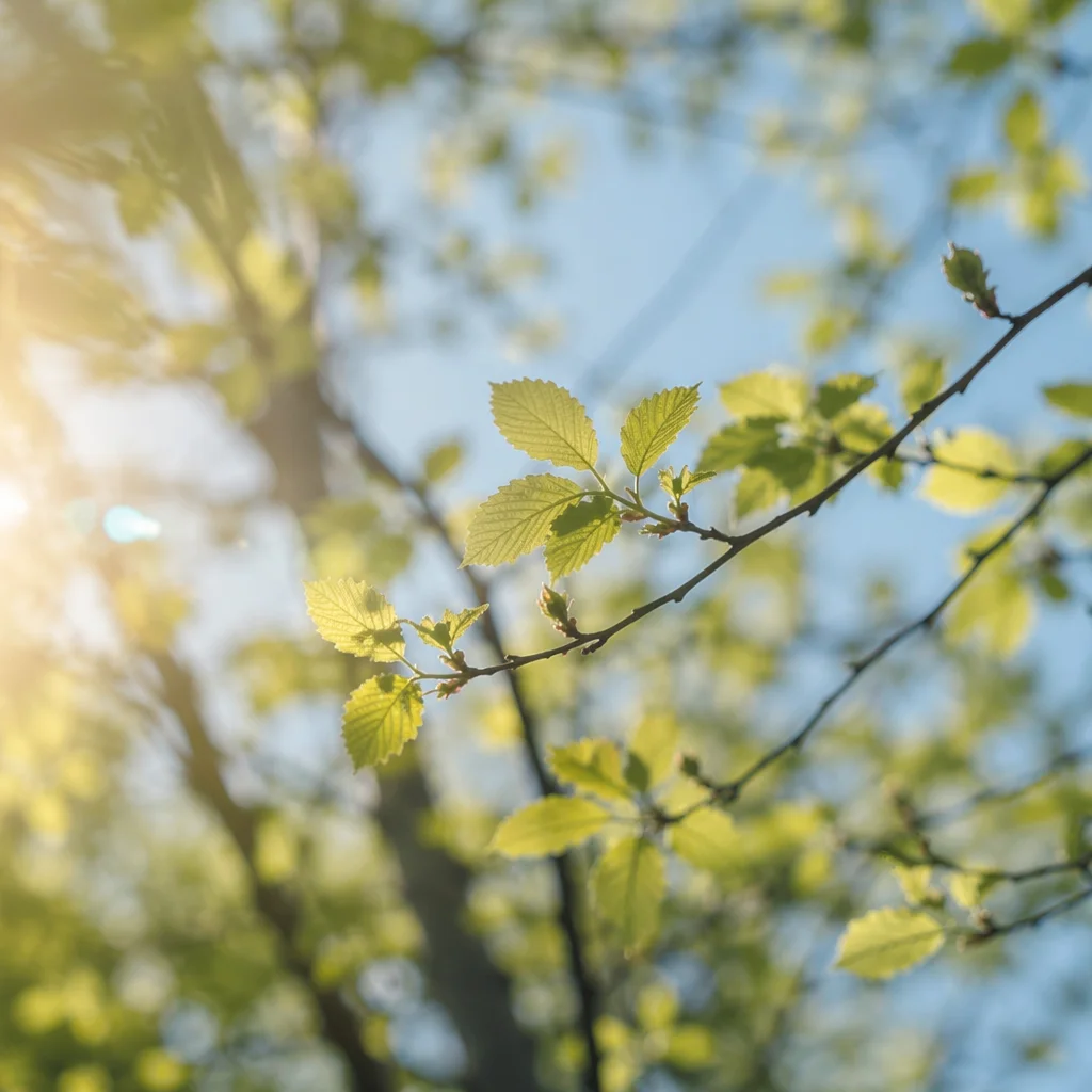 Fresh Spring Leaves in Morning Woodland Light