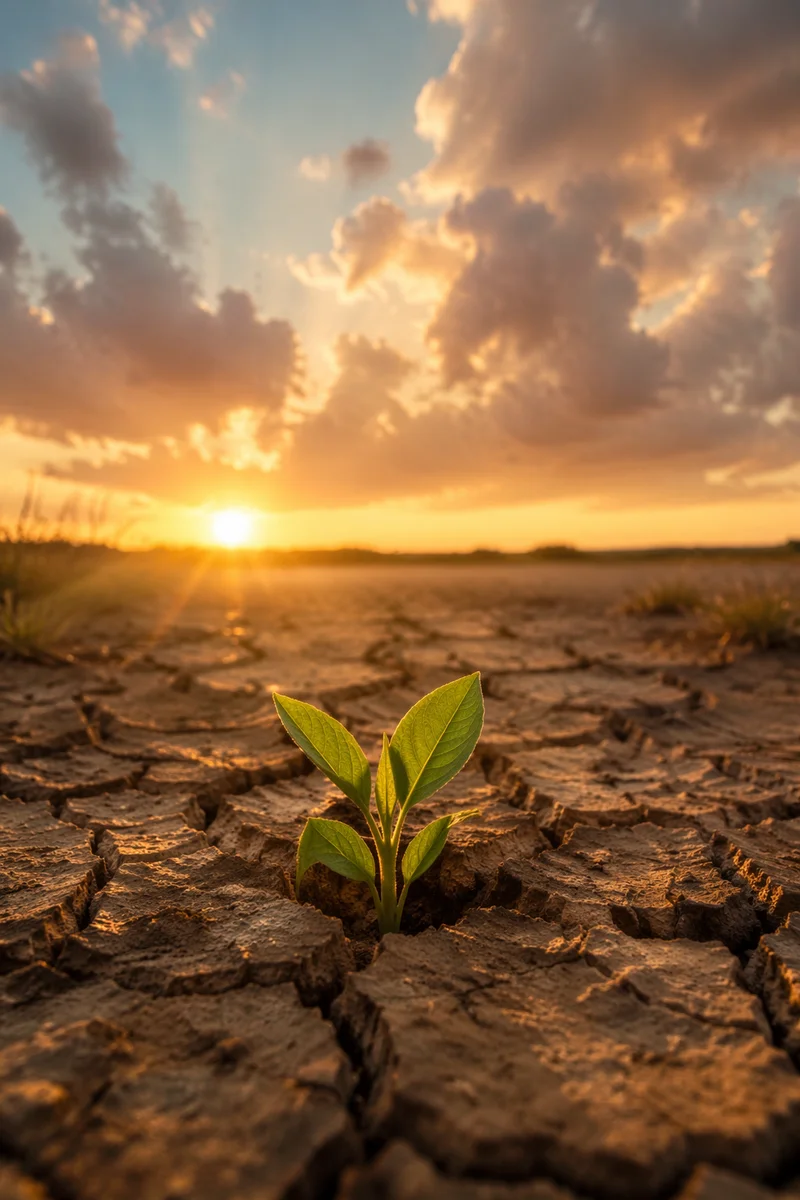 Fresh Green Seedling in Sunrise Soil