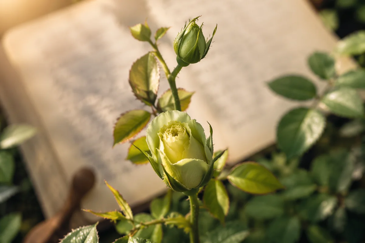 Fresh Spring Rosebuds in Morning Garden Light