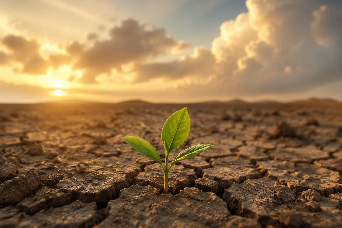Fresh Green Seedling in Sunrise Soil