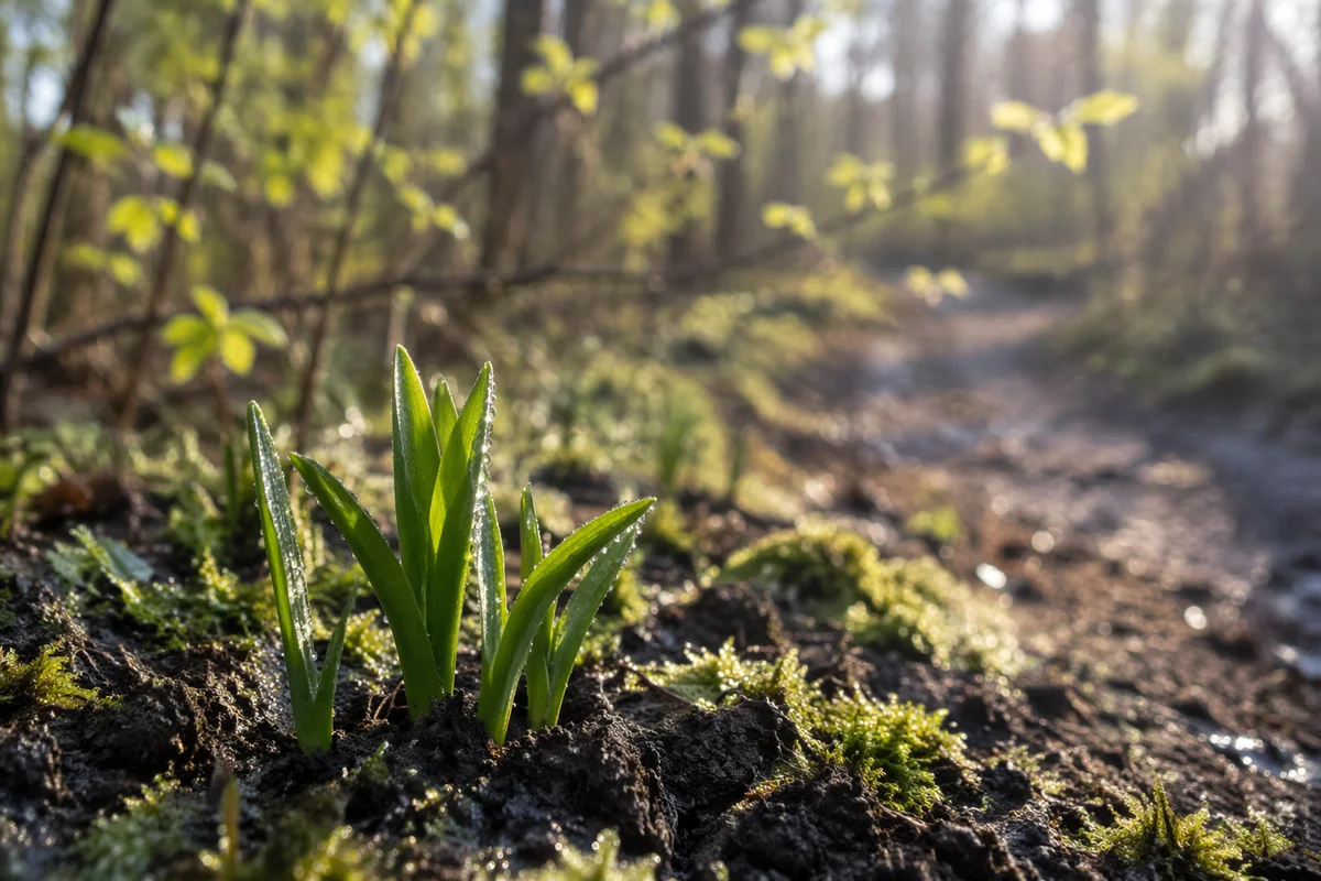 Fresh Spring Shoots in Morning Dew