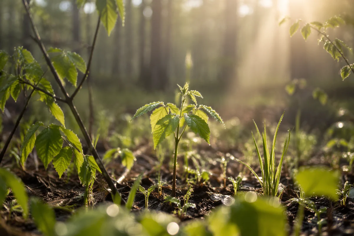 Fresh Spring Woodland Growth at Sunrise