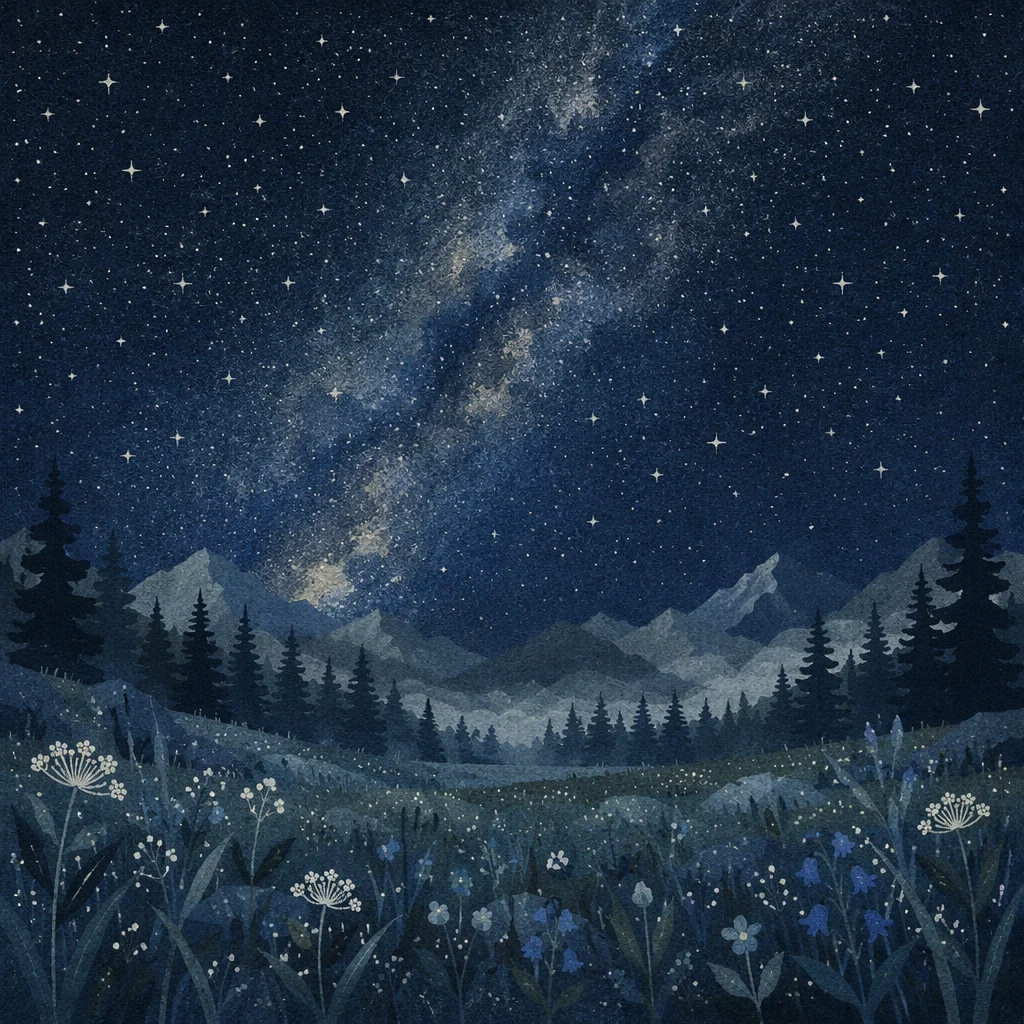 Starry Night Sky Over Alpine Meadow