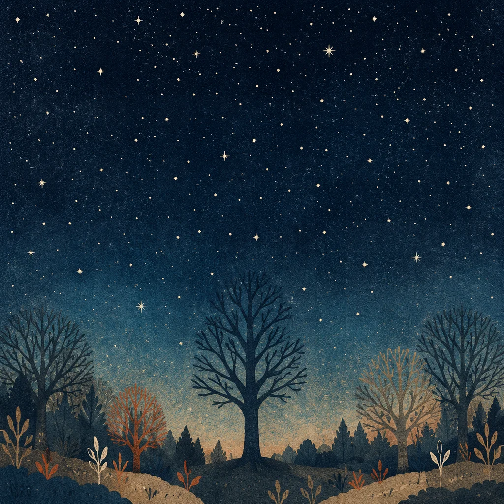 Starry Night Sky Above Silent Woods
