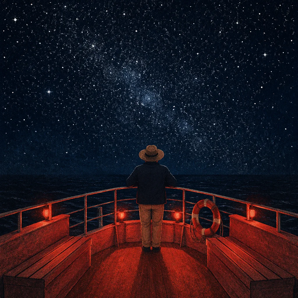 Solitary Boat Under Starry Night Sky