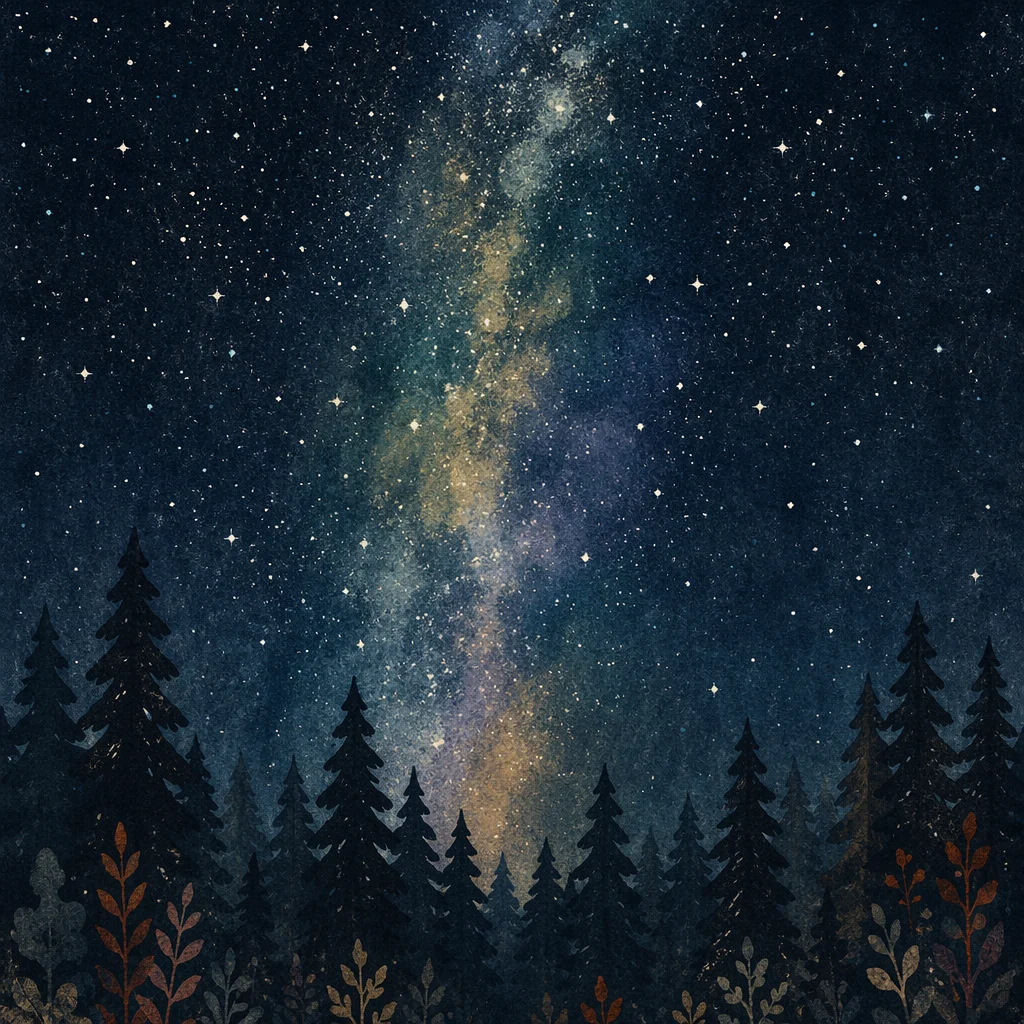 Starry Night Over Silent Evergreen Forest