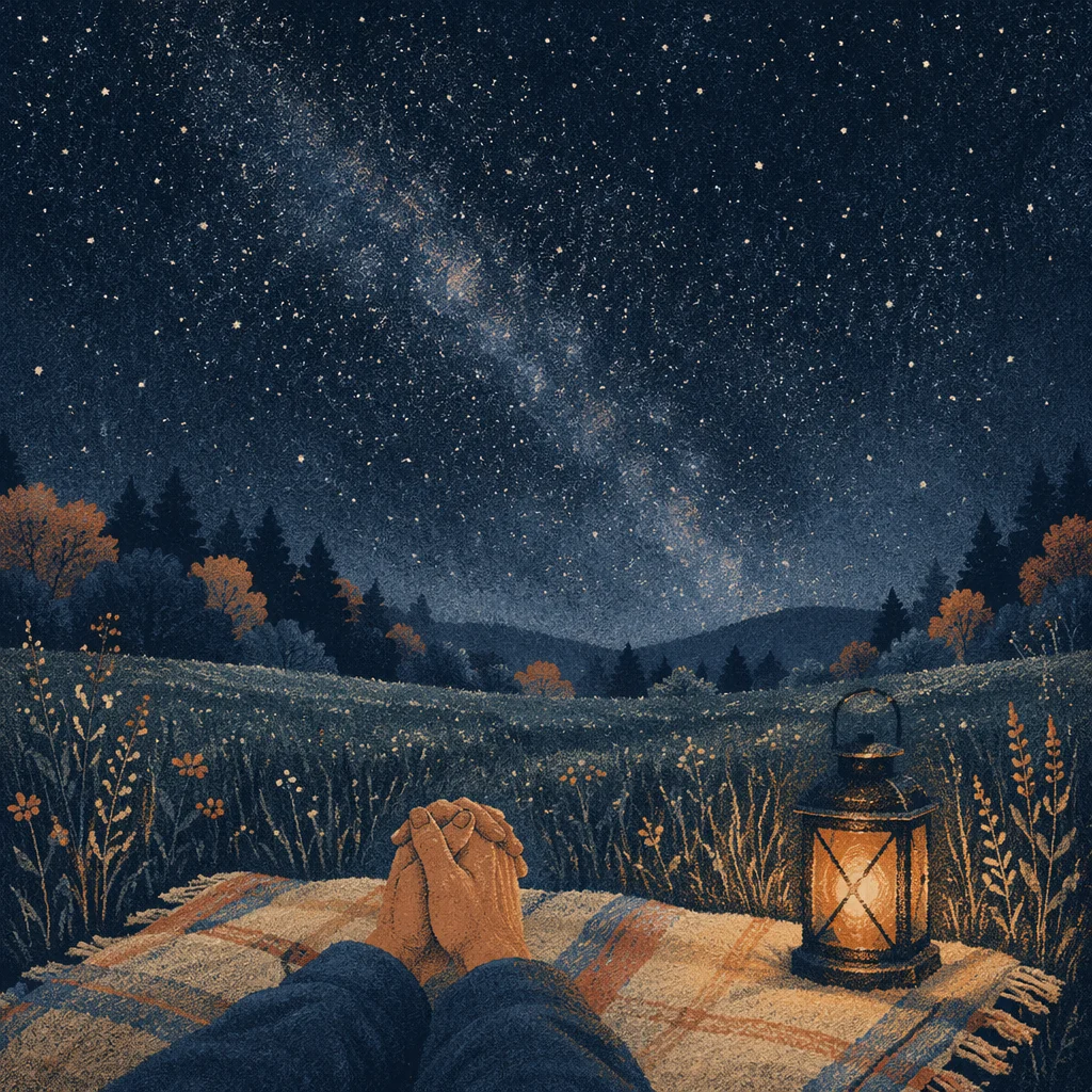 Silent Prayer Beneath Starry Meadow Sky
