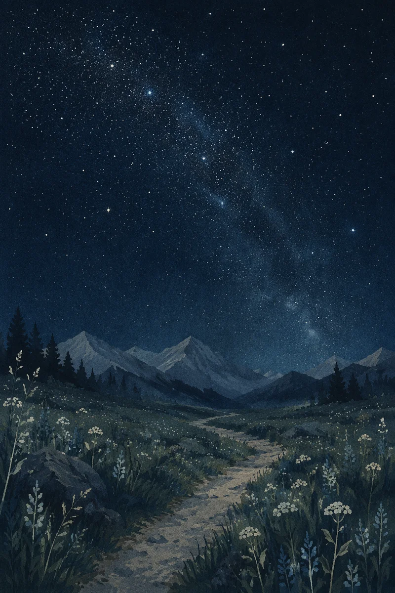 Starry Night Over Quiet Alpine Meadow