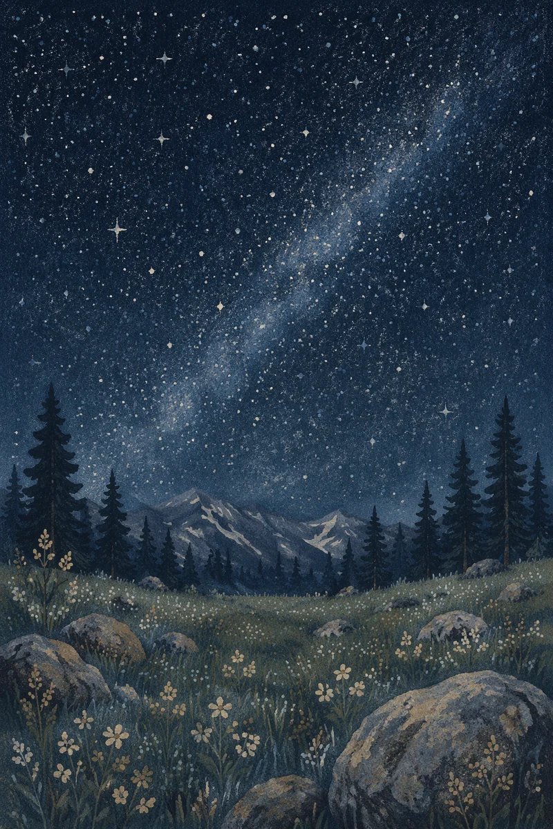 Starry Night Over Quiet Alpine Meadow