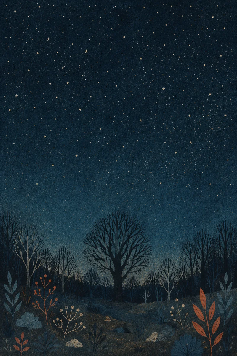 Starry Night Sky Over Rural Woodland