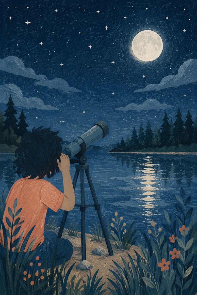 Moonlit Stargazing Beside a Quiet Lake